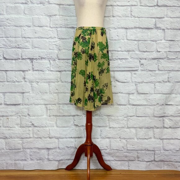 Dries Van Noten Ochre Silk Blend Sheer Floral Knee-Length Skirt